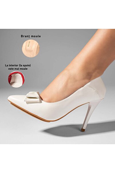 Modlet.ro Women's white stiletto heel shoes with bow MOD10961