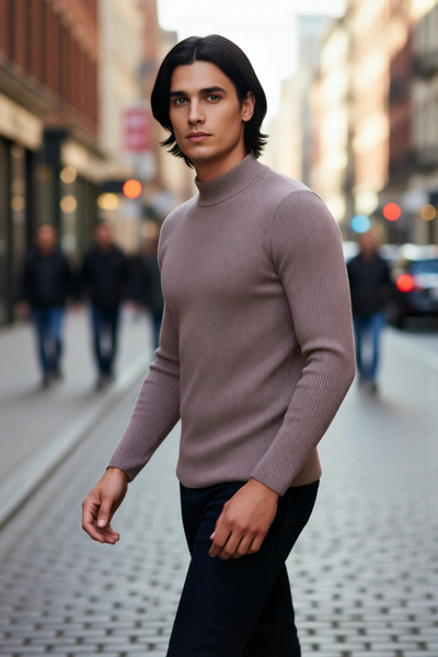 PayBuy Men's Fitted Slim Fit Stand Collar Long Sleeve Ribbed Knit Sweater Sty...