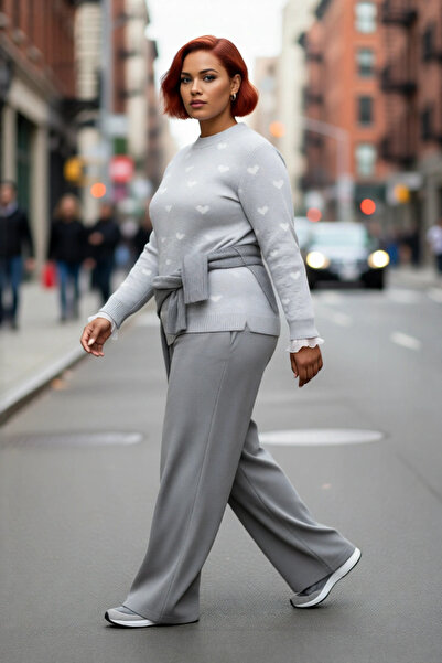 PayBuy Γυναικείο πλεκτό πουλόβερ με γκρι σχέδιο καρδιάς, μακρυμάνικο, κανονικ...