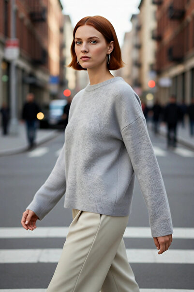 PayBuy سترة نسائية كبيرة الحجم ذات ياقة دائرية وأكمام منخفضة، سترة تريكو شتوي...