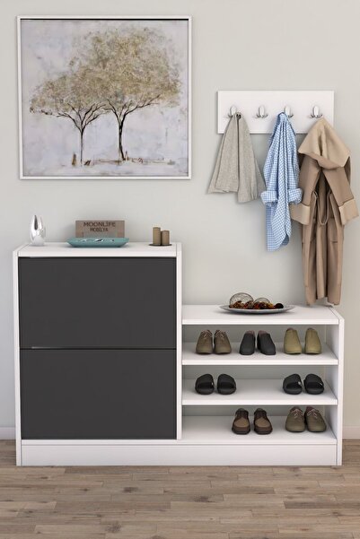 ANALİTİK MOBİLYA Anatolia 2 Kapak Kayar Raflı Ayakkabılık Antrasit