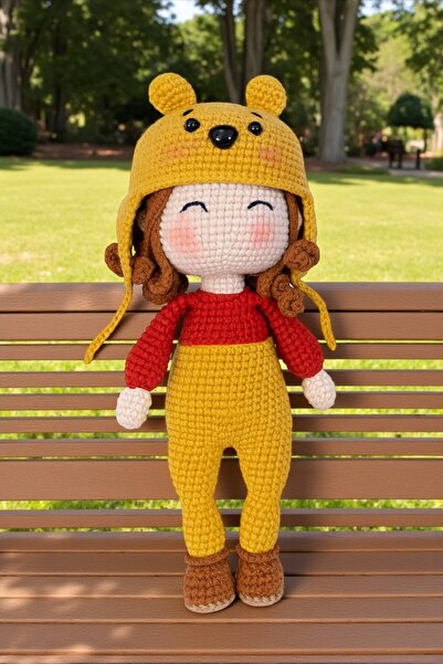 Amigurumi Şapkalı Kız Bebek El Yapımı 25cm - Pamuk İpli, Kaliteli Dekoratif Oyuncak