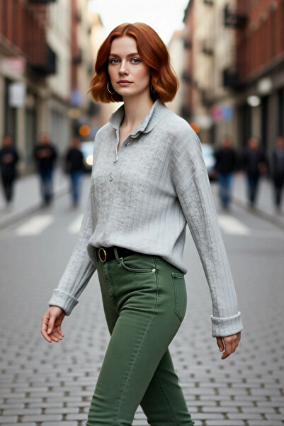 PayBuy Pulover de tricotat cu guler înalt, cu mâneci joase, cu croială oversi...