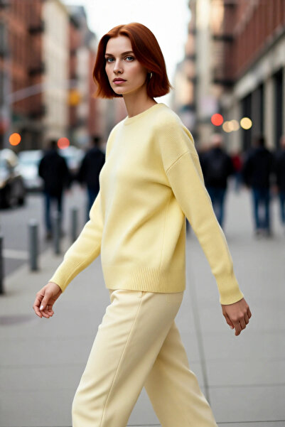 PayBuy سترة نسائية كبيرة الحجم بأكمام منخفضة وياقة دائرية، سترة تريكو سادة، م...