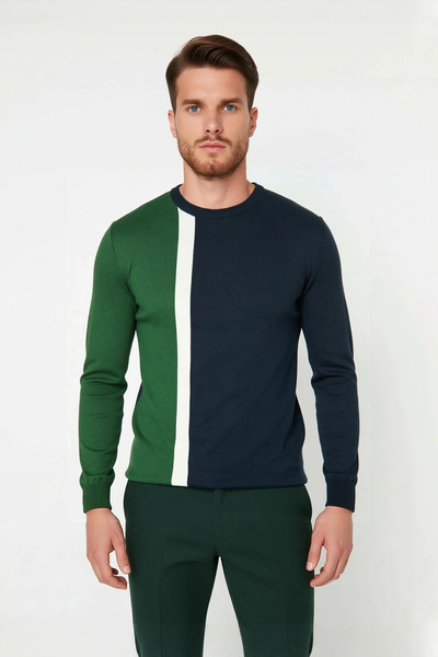 PayBuy Fitted Fit Crew Neck Color Block Long Sleeve Basic Textured Knit Sweater for Men Good Quality