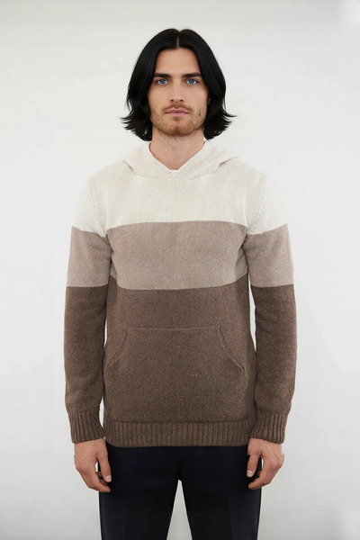 PayBuy Men's Hooded Regular Fit Color Block Kangaroo Pocket Long Sleeve Knit Sweater Special for Your Daily Style