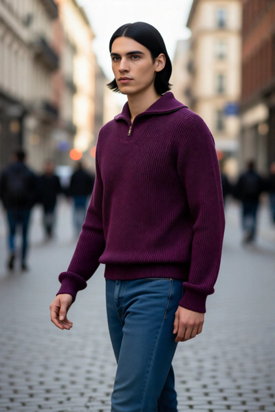 PayBuy سترة رجالية ذات قصة عادية بياقة عالية وسحاب، مصنوعة من خليط الصوف، مثالية للراحة اليومية في فصل الشتاء