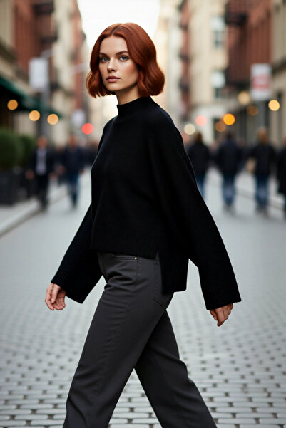 PayBuy سترة نسائية كبيرة الحجم بياقة عالية وأكمام إسبانية من الأكريليك، مريحة...