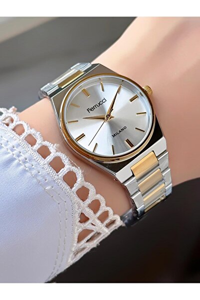Ferrucci Women's Round Simple Dial Gold Silver Metal Band Wrist Watch
