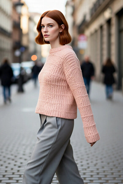 PayBuy Pulover de tricotat texturat oversize pentru femei, cu mâneci joase, g...