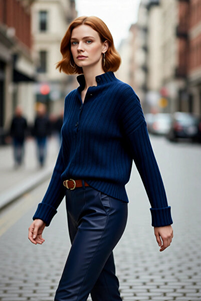 PayBuy Pulover de tricotat cu guler înalt, cu mâneci joase, cu croială oversi...