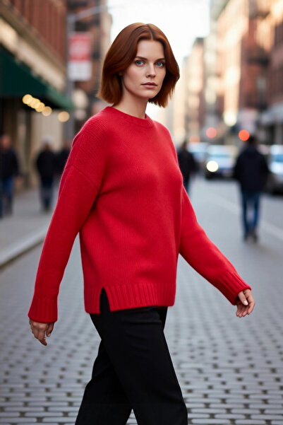 PayBuy Дамски пуловер с широка кройка, дебел трикотаж, къси ръкави и велосипе...