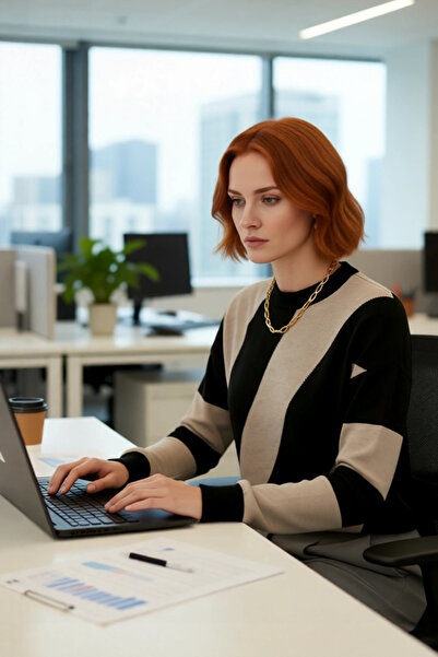 PayBuy Women's Oversized Color Block Crew Neck Knitwear Sweater Warm and Stylish Choice for Winter Days Quality