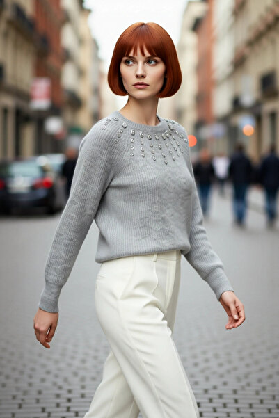 PayBuy Tricotaj de iarnă pentru femei, cu detalii în piatră, cu textura moale...