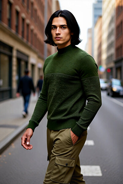 PayBuy Men's Textured Stand Collar Knit Sweater Add a Modern Touch to Winter with Its Slim Fit Cut Quality