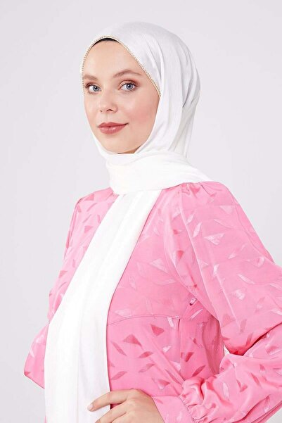 Levidor Ekru Yanları Taş Şeritli Brilant Şal