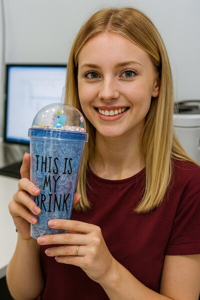 Lexi Bella Cute Colorful Beaded Crazy This Is My Drink Design Drink Cup with Straw Water Bottle Navy Blue 2742
