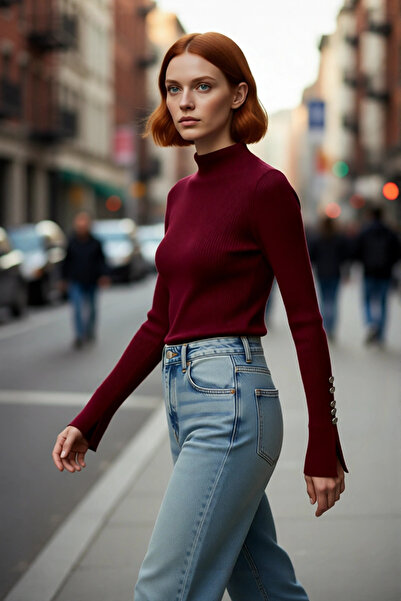 PayBuy Γυναικείο πουλόβερ με ψηλό γιακά με μακρύ μανίκι, υφαντό πλεκτό πουλόβ...