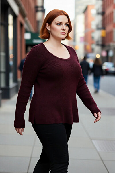 PayBuy Women's Plum Acrylic Knitwear Sweater Fitted Pool Collar Fish Silhouet...