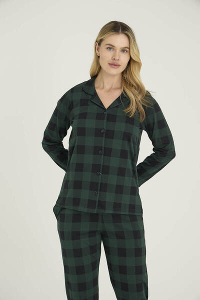 KLY 100% Cotton Women's Lapel Collar Buttoned Pajama Set