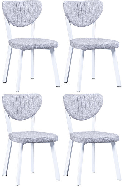 Puklife 4 Adet Ecrin Mutfak/ Salon/ Balkon Sandalyesi Beyaz Renk Metal Ayak S...