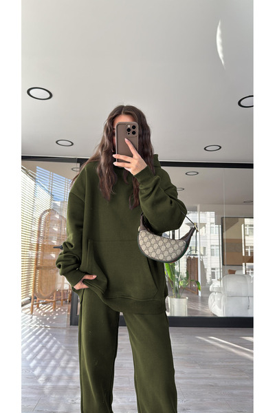 Baybay KADIN 3 İPLİK OVERSİZE KAPÜŞONLU EŞOFMAN TAKIMI