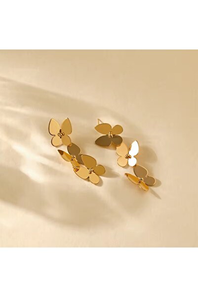 Siya Silver Kararmaz Çelik Plaka Sallantılı Kelebek Küpe - 5,8 cm