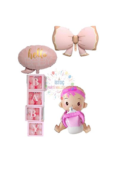 Genel Markalar Baby Kutulu Pembe Kız Bebek Hastane Odası Süsleme Balon Seti