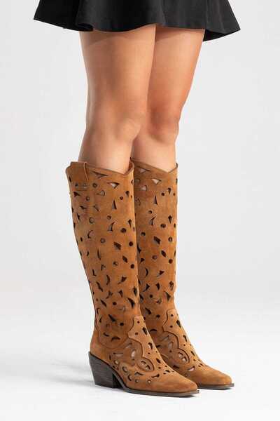 Zeynep Sıradağlı Harcy Kadın Hakiki Deri Taba Süet Western Bot