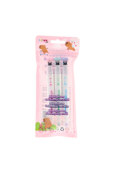 Strigo Set of 3 2-in-1 highlighters with stamp on roll, Capybara series SSC491