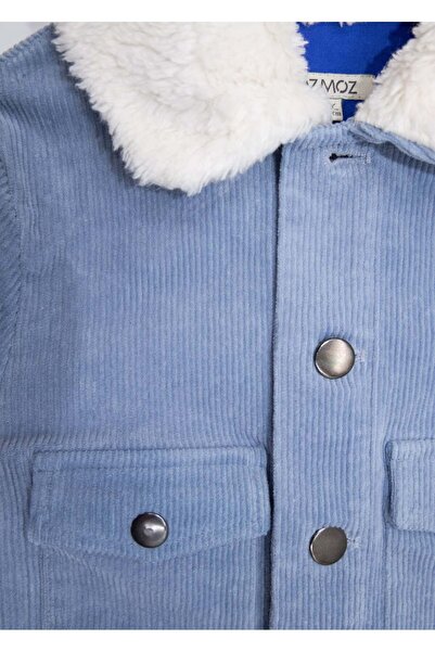 Ozmoz By Mukadder Özden Corduroy Light Blue Sport Cut Winter Boys' Jacket