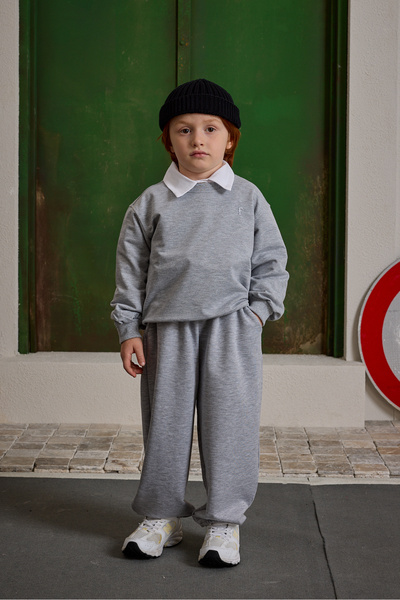 Fahhar Kids Oversize Printed Tracksuit Set Gray Melange