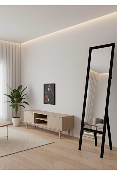 Fitset Siyah Ahşap Ayaklı Boy Aynası 145x40cm