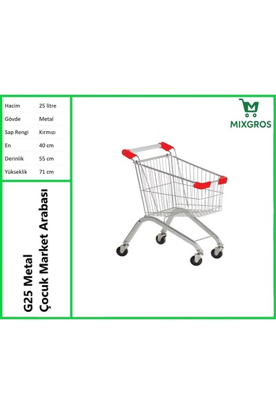 MİXGROS G25 Metal Çocuk Market Alışveriş Arabası 25 Litre