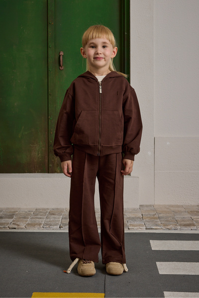 Fahhar Kids Hooded Basic Tracksuit Set Brown