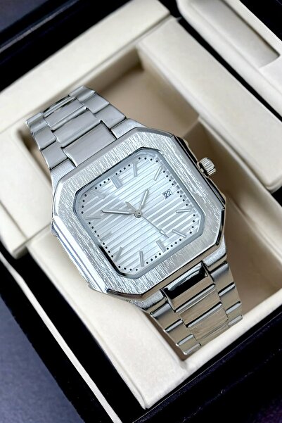 Louis Genessio Premium Quartz Steel Calendar Silver&White Men's Wristwatch