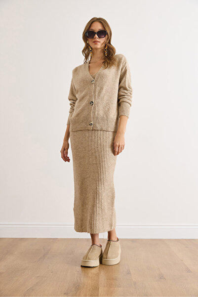 Olalook Kadın Taş Hırka Elbise Yumuşak Dokulu Takım TKM-19000448