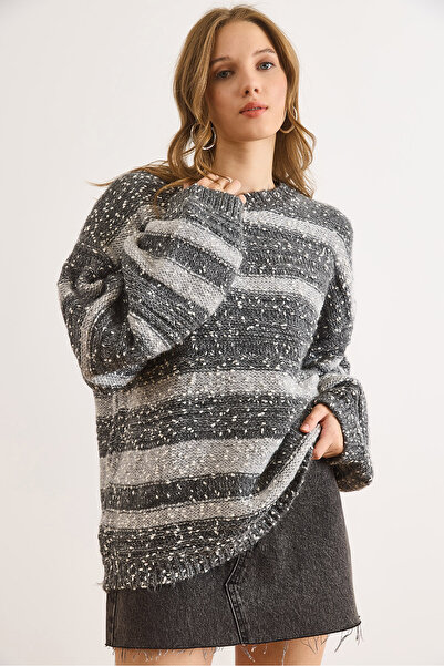 Olalook Pulover tricotat cu textura în dungi afumate pentru femei KZK-19001031