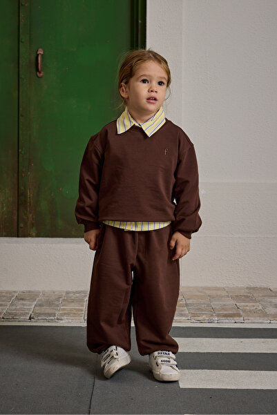 Fahhar Kids Oversize Baskılı Eşofman Takımı Kahverengi