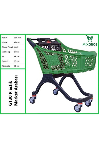 MİXGROS G130 Plastik Market Alışveriş Arabası 130 Litre Yeşil