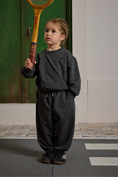 Fahhar Kids Oversize Printed Tracksuit Set Anthracite Melange