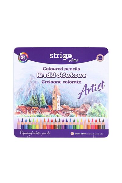 Strigo Colored pencils, Artist series, 24 colors, metal box, cedar wood SSC357