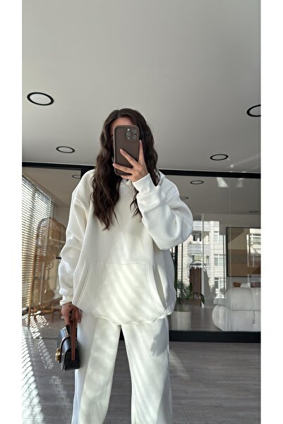 Baybay KADIN 3 İPLİK OVERSİZE KAPÜŞONLU EŞOFMAN TAKIMI