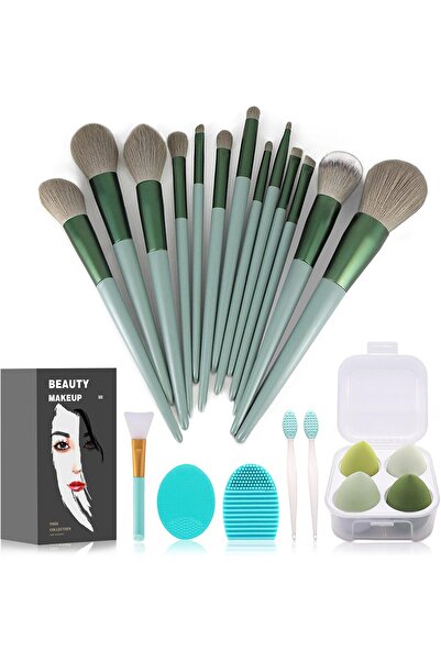 Koccido مجموعة فرش مكياج من 22 قطعة، فرشاة كريم الأساس وفرشاة ظلال العيون (أخضر، قياسي)