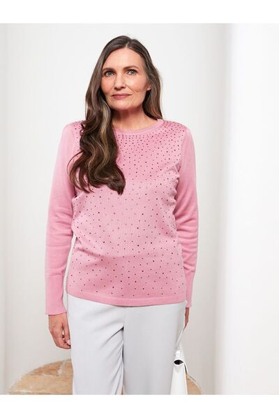 LC Waikiki Γυναικείο πλεκτό πουλόβερ με μακρυμάνικο εμπριμέ λαιμόκοψη