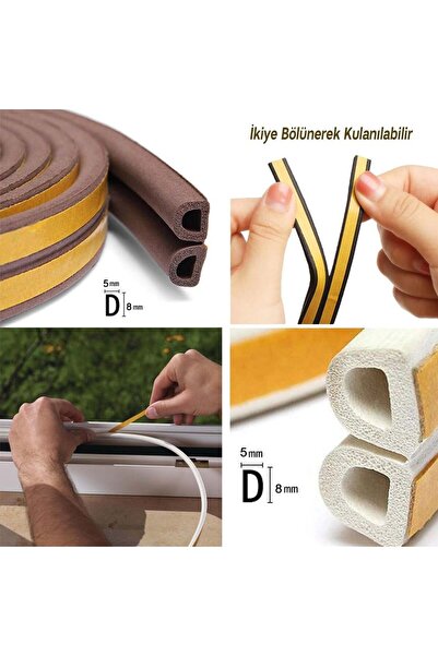 KOÇSAN Yapışkanlı Kapı, Pencere Fitili, Kapı & Pencere Bandı Contası, Kahve 10 mt (5x2mt)