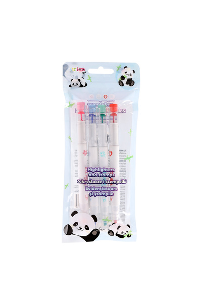 Strigo Set of 4 2-in-1 highlighters with stamp, Panda series SSC490