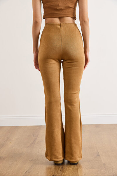 Olalook Women's Camel Spanish Leg Lycra Suede Trousers Pnt-19000372