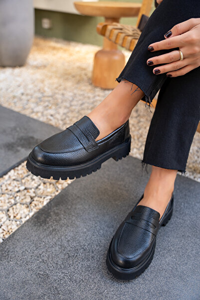 LAMİNTA Ladin Siyah Hakiki Deri Kadın Makosen Ayakkabı