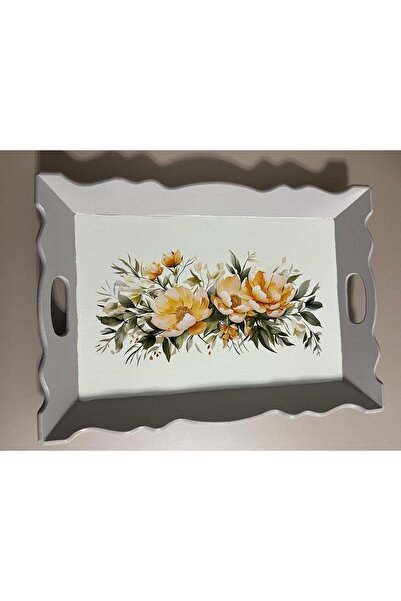 DERYA DESİNG ART صينية شاي وقهوة خشبية مزخرفة بنقوش زهور مرسومة يدويًا، صينية...